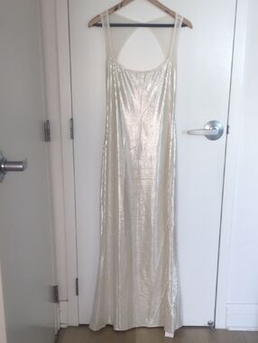 Cream Metallic Slip Dress